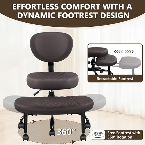 Ergonomic Cross Legged Office Chair with Wheels - Adjustable Height for Meditation, ADHD Desk & Yoga - Wide Criss Cross Design with Lumbar Support