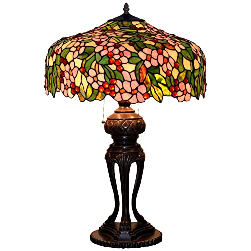 Tiffany Table Lamp Stained Glass Bedside Reading Lamp 3-Light 20"X20"X32" Antique Victorian Art Style Desk Lamp for Bedroom Living Room Study Office