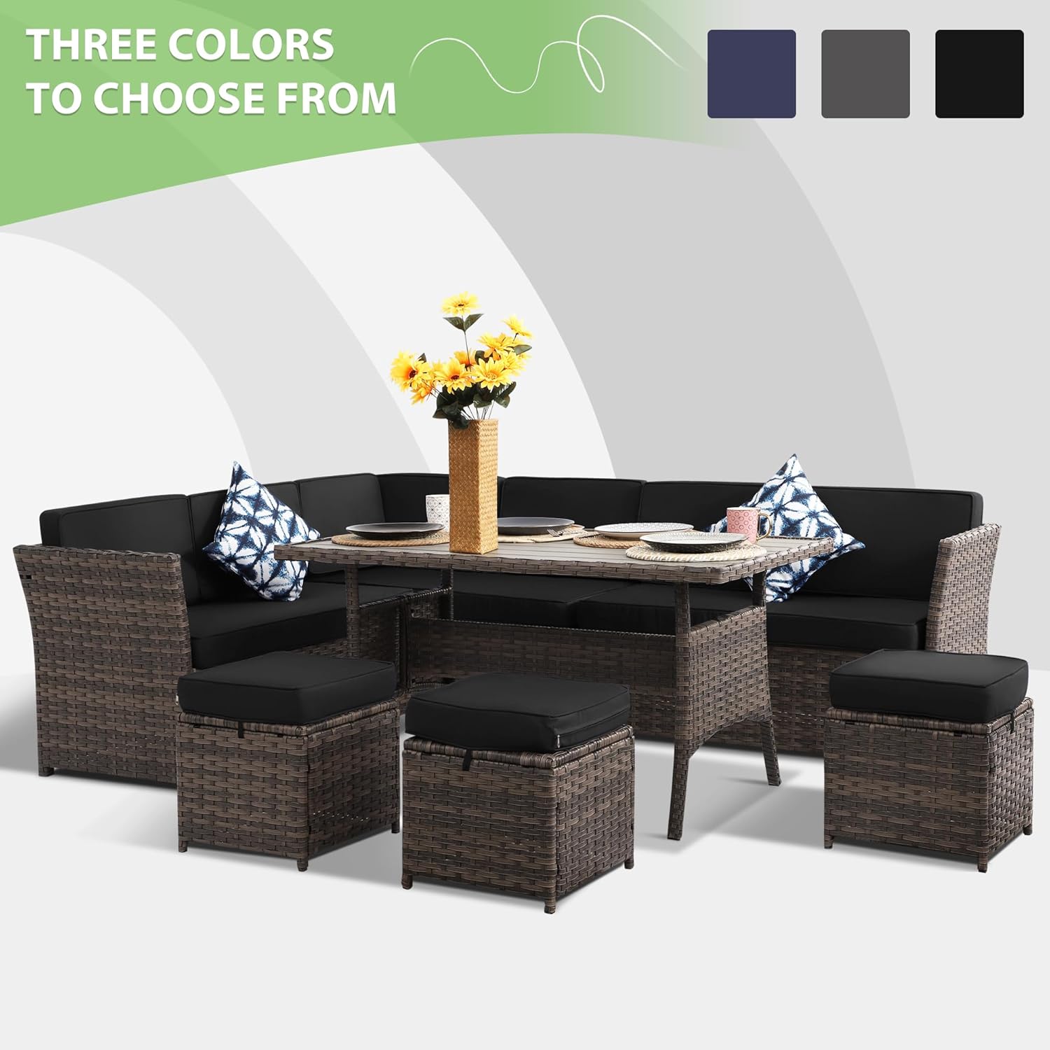 KIGOTY Patio Set 7-Piece Outdoor Dining Set,Patio Table and Chairs Set with Soft Cushions Lawn Furniture for Deck,Backyard, Garden (BR-Black)