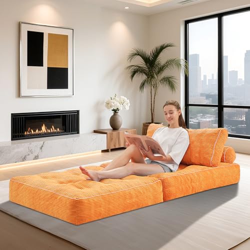 HABUTWAY Folding Sofa Bed, Convertible Sleeper Chair Bed w/Dual-Pillow & Handle, Foldable Floor Sofa Lounge w/Back Support for Living Room, Bedroom