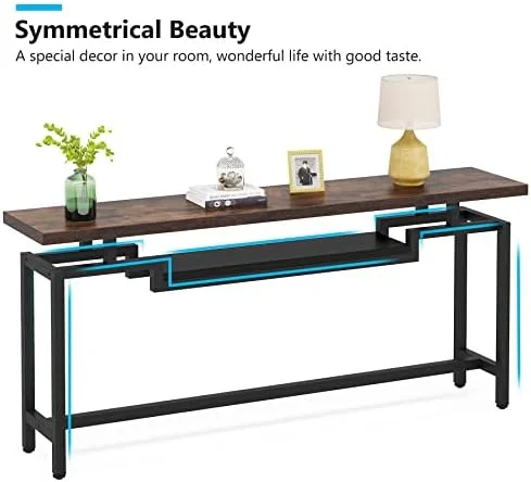 KHBIULIFE 70 inch Sofa Table  Narrow Long Console Table with 2 Tiers  Industiral TV Console Behind Couch Table with  for Entryway  Living Room  Brown