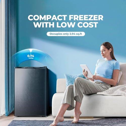 3.0 Cu.ft Upright Freezer, Small Mini Freezer with Adjustable Thermostat, Removable Shelves, Reversible Single Door, for Bedroom/Home/Dorms/Apartment