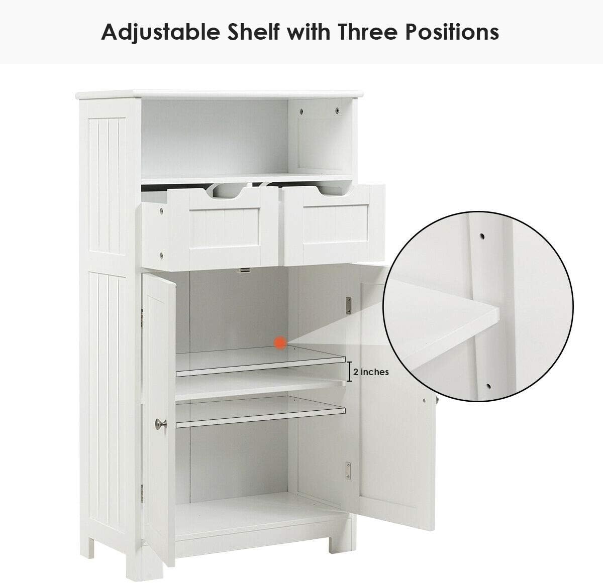 Elegant Design Multifunction Freestanding Bathroom Floor Cupboard Cabinet Storage Organize with 2 Drawer Adjustable 2 Doors Sturdy Durable for Toilet