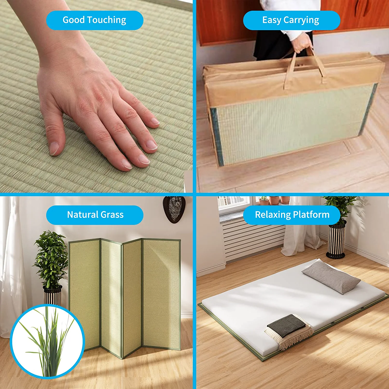 Mjkone Full Size Tatami mat, Natural Grass Tatami