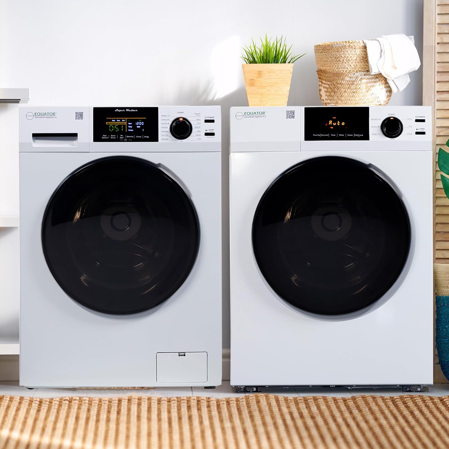 Equator Deluxe Laundry Set Digital Washer 1.9cf 110V+ Vented Dryer 4cf 110V (Side by Side)