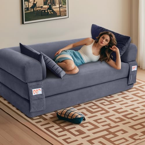 Convertible Sleeper Sofa Bed with Cylindrical Pillow, Comfy Foldable Sofa Bed Compressed Sofa in Box