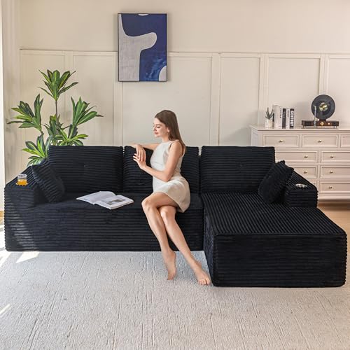 MAXYOYO 110" Modular Sectional Couch with L-Shape Chaise, Modern Boneless Couch for Living Room, Sofa in A Box, Oversized Sofa Sleeper with Deep Seat