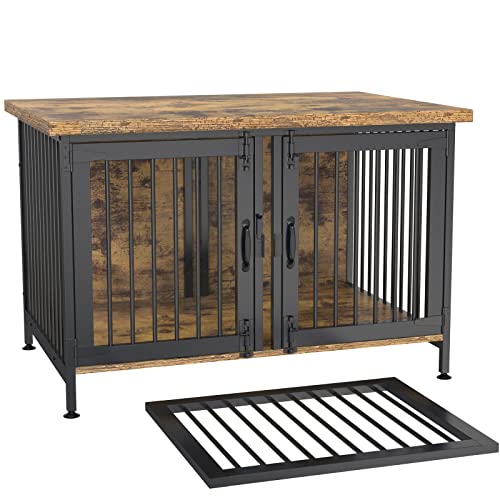 GDLF Double Dog Crate with Divider for 2 Small or 1 Dog, Furniture Style Kennel Indoor Cage with Removable Panel (Int.dims:36.2”Wx24.5”Dx21”H), Black