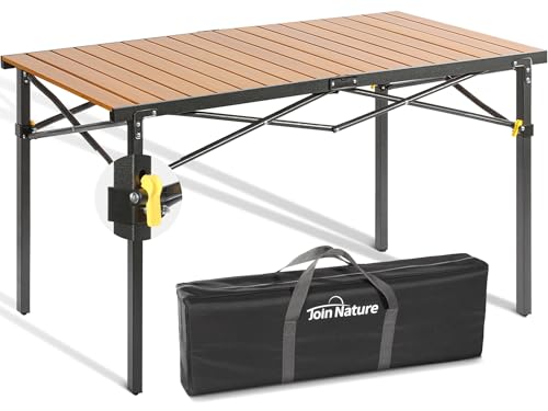 Portable Outdoor Camping Table Large for 2-6 Person - Foldable Camp Table with Aluminum Roll-Up Top & Carry Bag for BBQ, Tailgating, Backyard