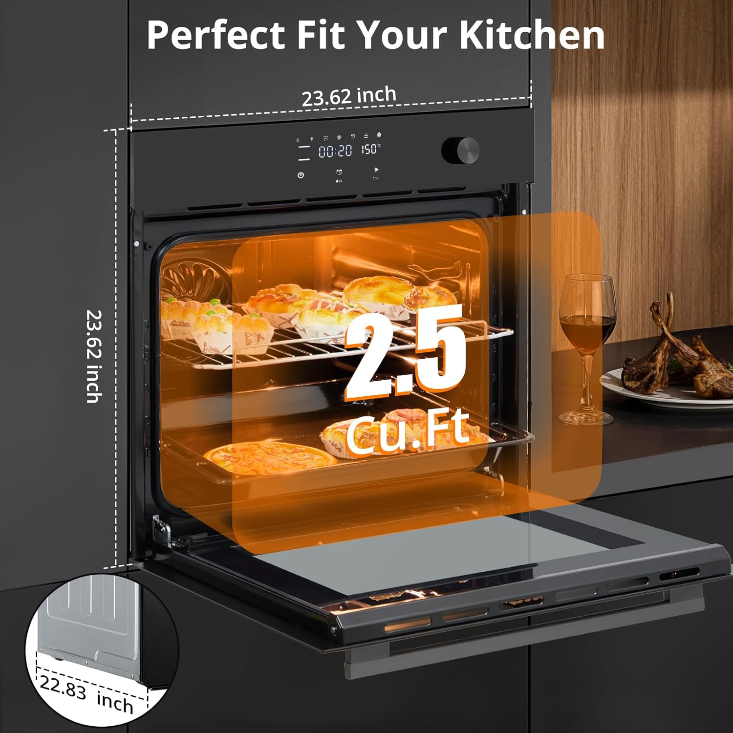 24" Single Wall Oven, Built-in Electric Ovens with 11 Cooking Modes, 3000W, 240V, 2.5 CF Convection Built-in Oven, Stainless Steel, Touch Control