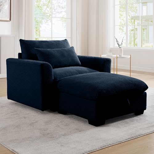 Accent Chair Oversized Arm Chair Corduroy Fabric Single Sofa Chair with Storage Ottoman Comfy Reading Chair Extra Large Extra Deep Extra Wide Living