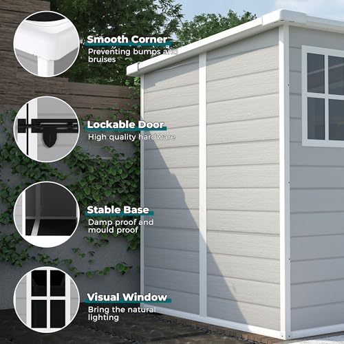 4×8 FT Outdoor Metal Storage Shed,Heavy-Duty Lean to Storage Shed with Floor Base,Garden Tool Metal Storage House W/Lockable Door and 2 Air Vents