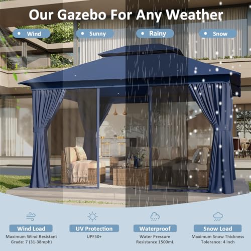 Aoxun 10'x12' Outdoor Patio Gazebo, Heavy Duty Party Tent with Wind-Resistant Ropes