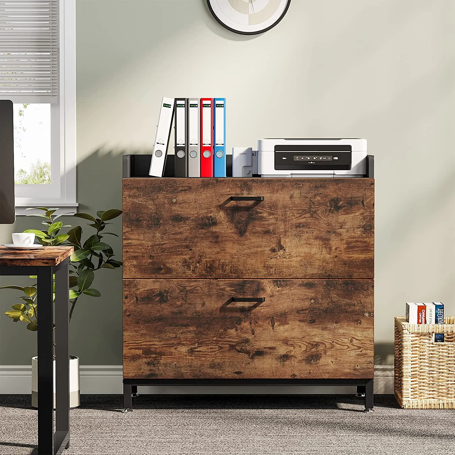 Tribesigns Lateral File Cabinets, Industrial Wood 2-Drawer Filing Cabinets for Hanging Files Letter/Legal/F4/A4 Size, Rustic Brown