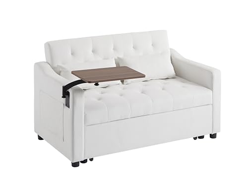 68.11" Corduroy Sleeper Chair Bed with USB Port, Cup Holders & Side Storage Pockets – 3-in-1 Foldable Sofa Bed for Guest Room, Living Room – White