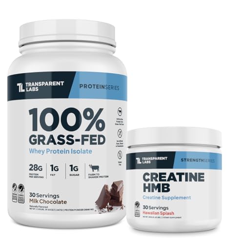 Transparent Labs Grass-Fed Whey Protein Isolate (30 Servings, Milk Chocolate) & Creatine HMB (30 Servings, Hawaiian Splash)