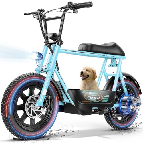 Caroma Peak 500W/800W/1200W Electric Scooter with Seat, 16 * 3" Fat Tire Ebike for All-Terrain, Max 15/25/30 Miles Ranges&20MPH