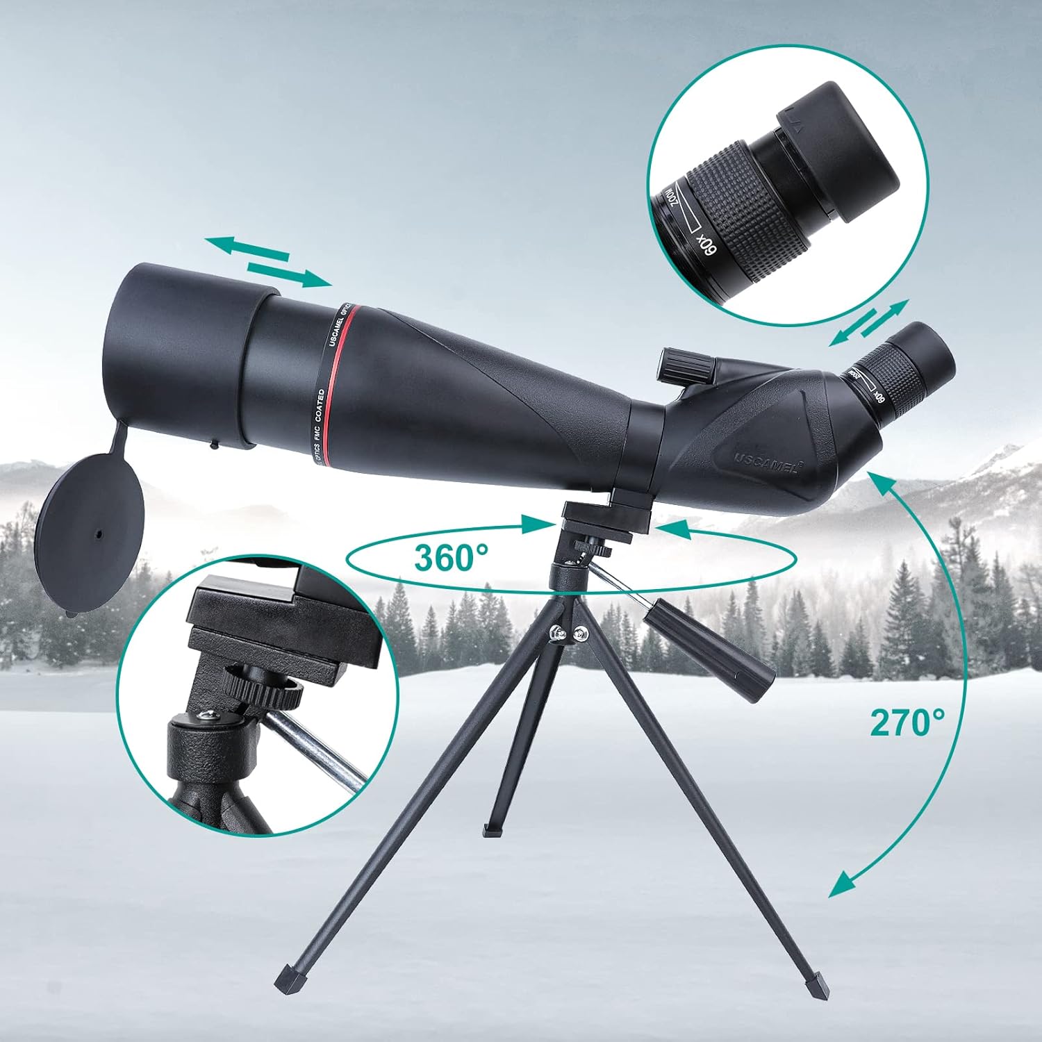 USCAMEL HD 20-60x80 Spotting Scope with Tripod, Phone Adapter, Carrying Bag - 45 Degree Angled, Waterproof