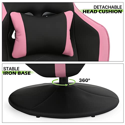 Magshion 360° Swivel Gaming Recliner Chair, Ergonomic PU Leather Reclining Chair with Adjustable Backrest, Footrest, Cup Holder & Neck Support
