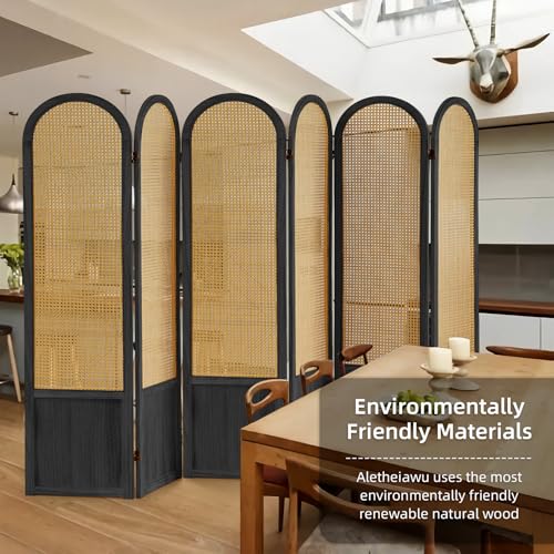 5.9 Ft Tall Hand-Woven Rattan Room Divider 3 Panels, Wood Room Divider Panel, Folding Screen Divider Wall, Wall Divider for Room Separation
