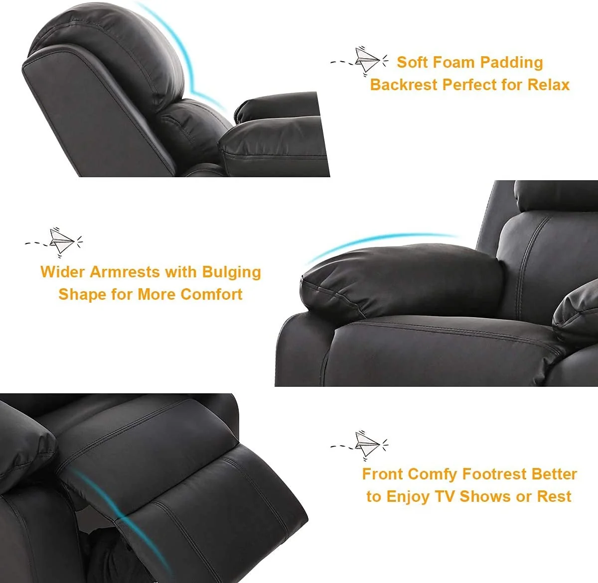 Kids Recliner, Leather Recliner Chair w/Footrest, Armrest Storage, Headrest & Lumbar Support, Ergonomic Lounge Chair for Living & Gaming Room