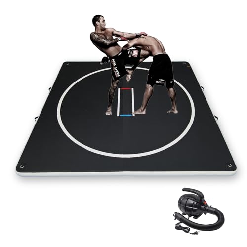 Inflatable Wrestling Mat for Adults/Kids - Thicken PVC Grappling Mat with Air Pump, Portable MMA/BJJ/Judo/Gymnastics Training Mat (5FT/10FT)