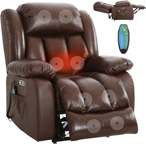 Genuine Leather Infinite Position Dual Motor Large Power Lift Chair Recliner for Elderly with Massage and Heating Lay Flat Electric Power Lift