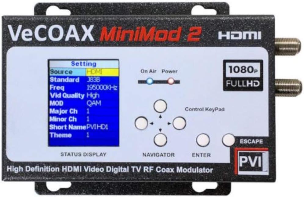 VECOAX MINIMOD-2 | HDMI TO COAX MODULATOR to distribute your hdmi video sources to all TVs as HD Channels over existing tv coax cables