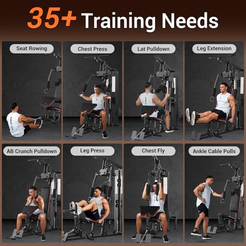 Multifunctional Workout Station, Home Gym Equipment for Full Body Training, Exercise Equipment with 150 Lbs Weight Stack, Pulley System