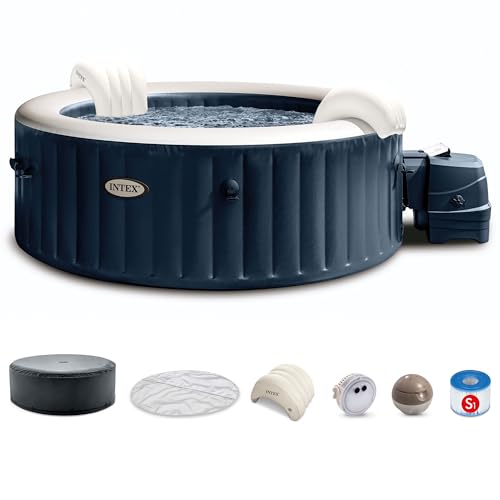 INTEX 28431EP PureSpa Plus Bubble Massage Spa Set: Includes Energy Efficient Spa Cover – 2 Contoured Headrest – LED Light – 6 Person Capacity – 85" x