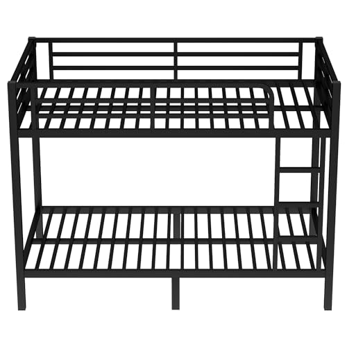 Heavy Duty Bunk Bed Frame with Ladder, Twin XL Over Twin XL Bunk Beds with Safety Guardrails, Adults Bunk Beds with Noise-Reducing Rubber Stoppers
