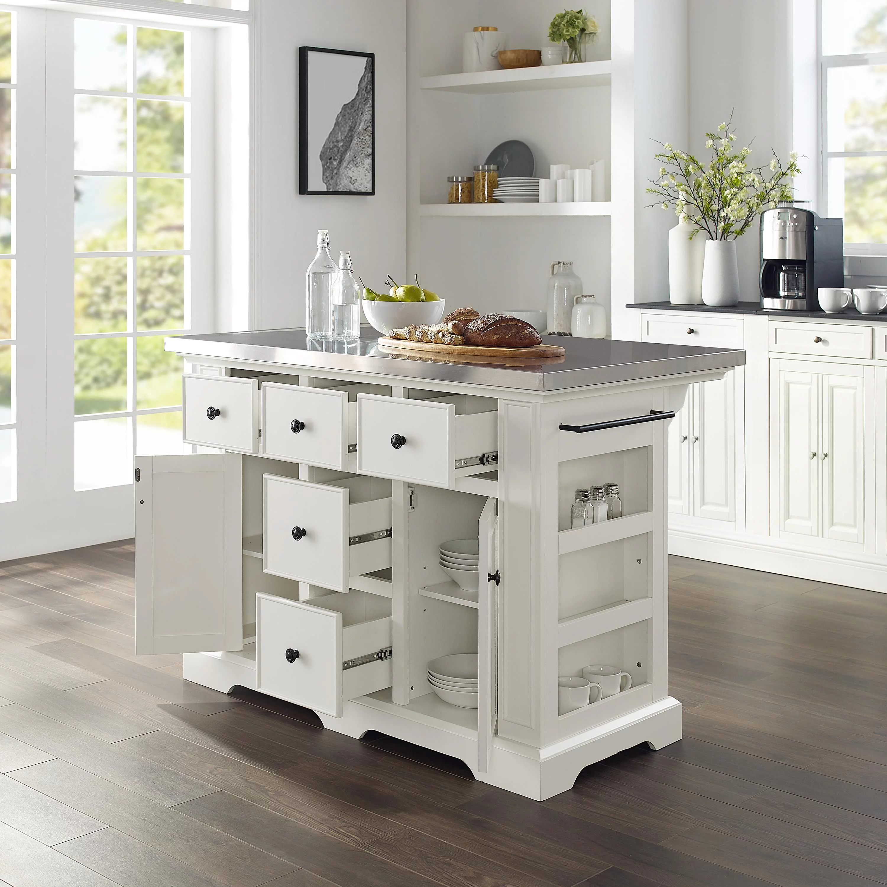 Crosley Furniture Julia Stainless Steel Metal Top Kitchen Island in White