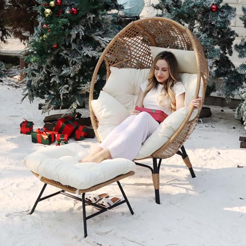 NICESOUL Egg Chair Indoor Outdoor, Large Egg Lounge Chair w/Ottoman, Oversized Comfy Cushioned Brid Cage Seat 440lbs