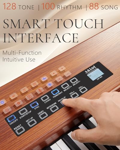 AKLOT Touchscreen Weighted Keyboard Piano: 88-Key Graded Hammer Action Digital Piano, Handcrafted Round-Edged Design, Triple Pedal, Stand, USB-MIDI