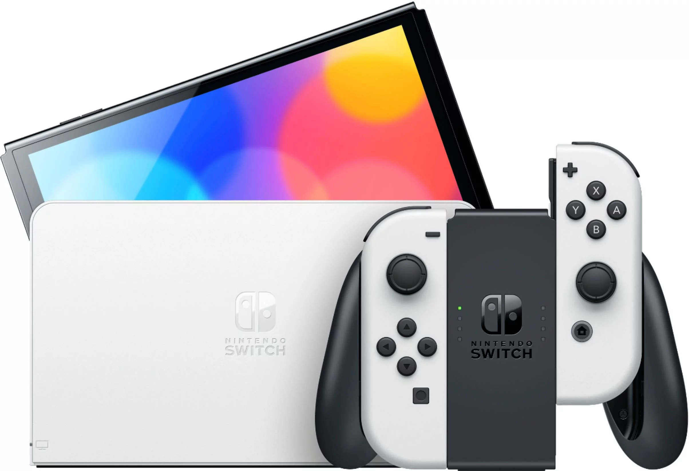 2022 New Nintendo Switch OLED Model White Joy Con 64GB Console with Splatoon 3 Game, Improved HD Screen & LAN-Port Dock