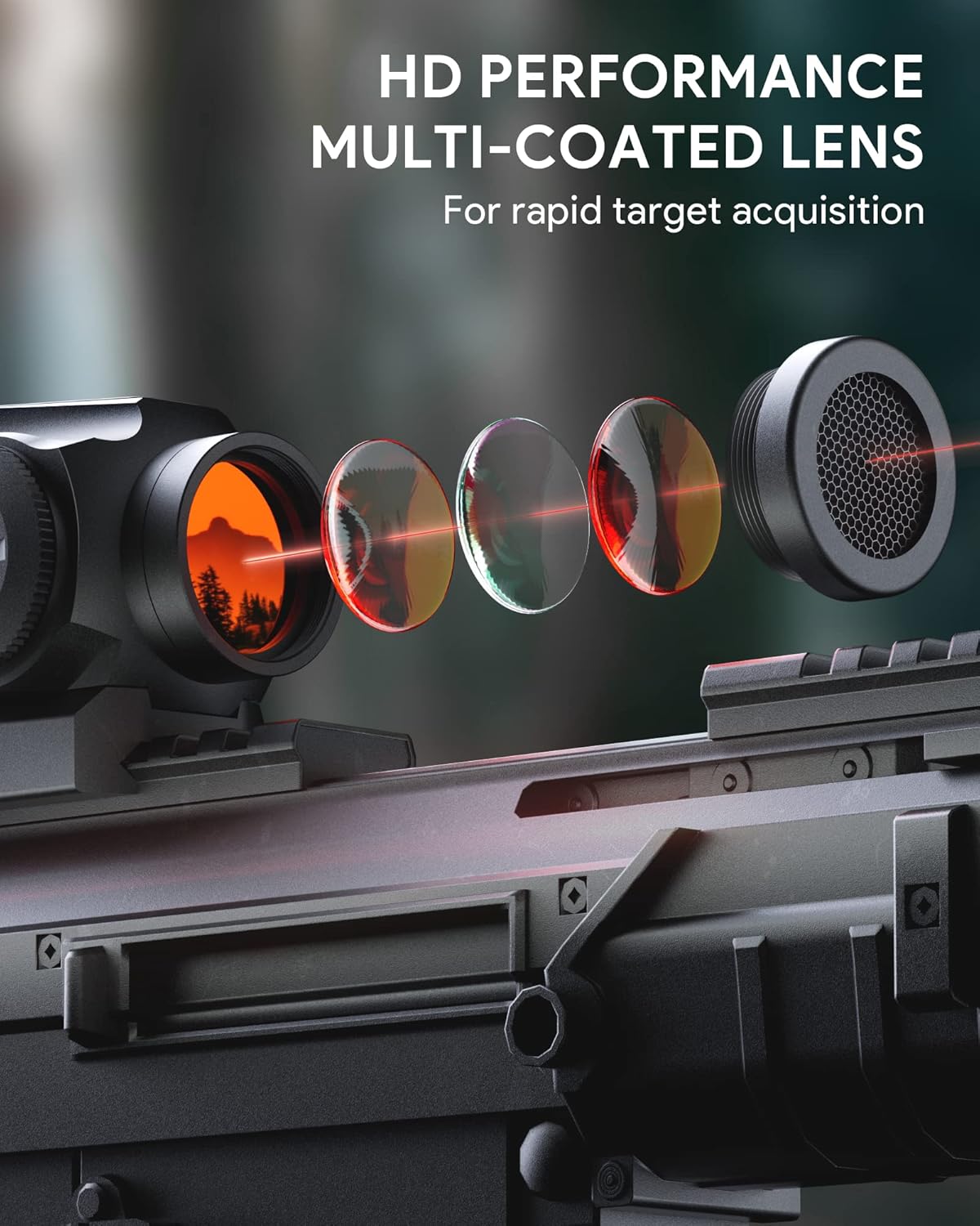 Heartgon Red Dot Sight, 1x21mm 2 MOA Red Dot Scope Auto-Off and Motion Awake with Absolute Co-Witness Riser, 10 Brightness Button Settings