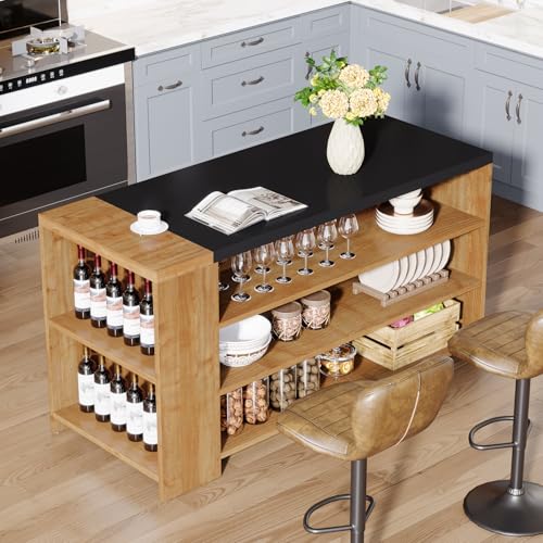 Tribesigns 55" Kitchen Island with Storage, Farmhouse 5-Tier Stationary Island Table with 5 Shelves