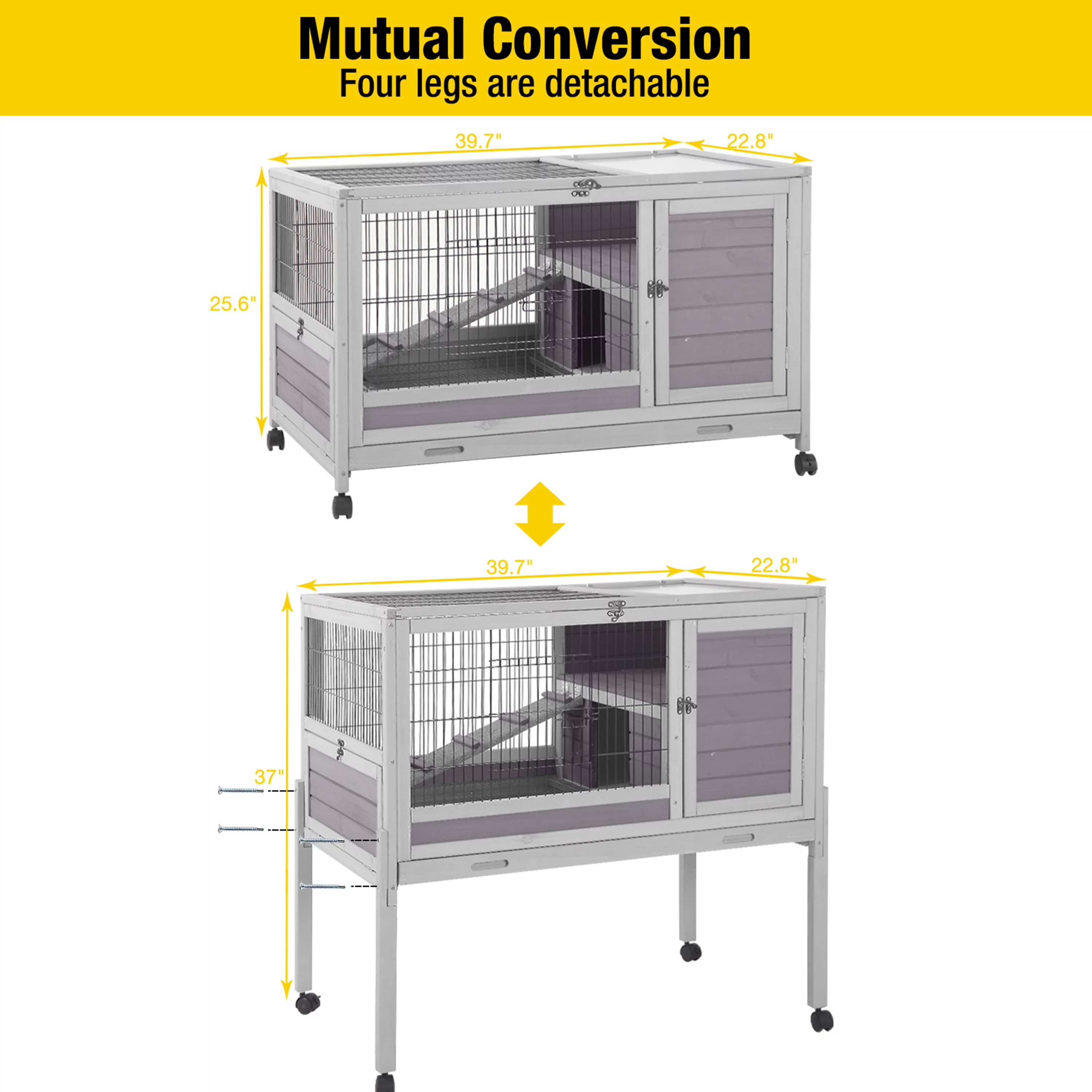 Morgete Rabbit Hutch Guinea Pig Cage Bunny House on Wheels Hamster Cage with Tray