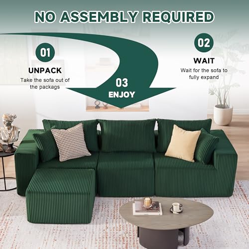 107.4" Cloud Couch Sectional, Modular Sofa with Deep Seat, Plush Corduroy L Shaped Boneless Couch, Convertible Sectional Couches for Living Room
