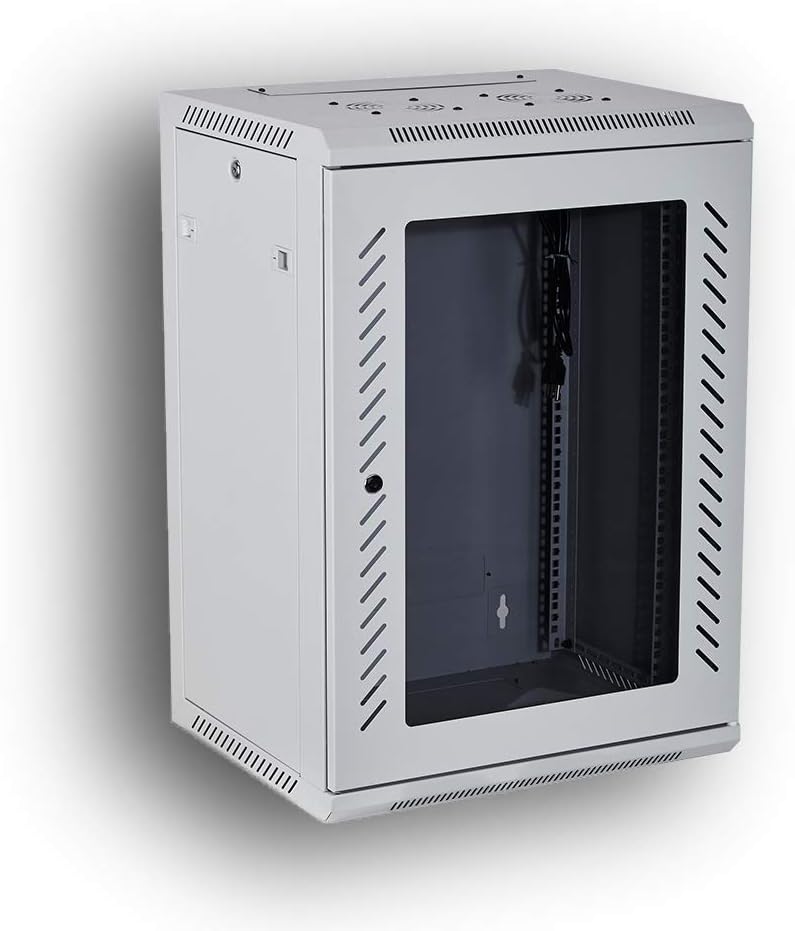 Kenuco Wall Mount Rack Server Cabinet Data Network Enclosure 19-Inch Server Network Rack with Locking Glass Door 16-Inches Deep (BLACK 06U)
