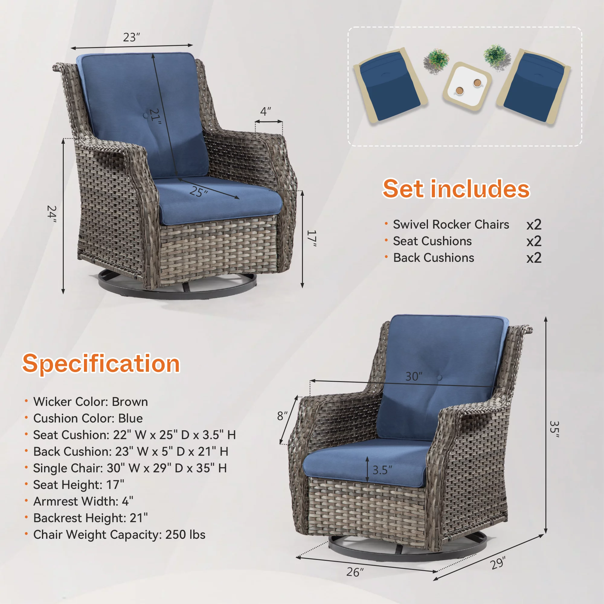 Meetleisure 1 Pieces Outdoor Patio Furniture Wicker Swivel Chair with Cushions for Backyard