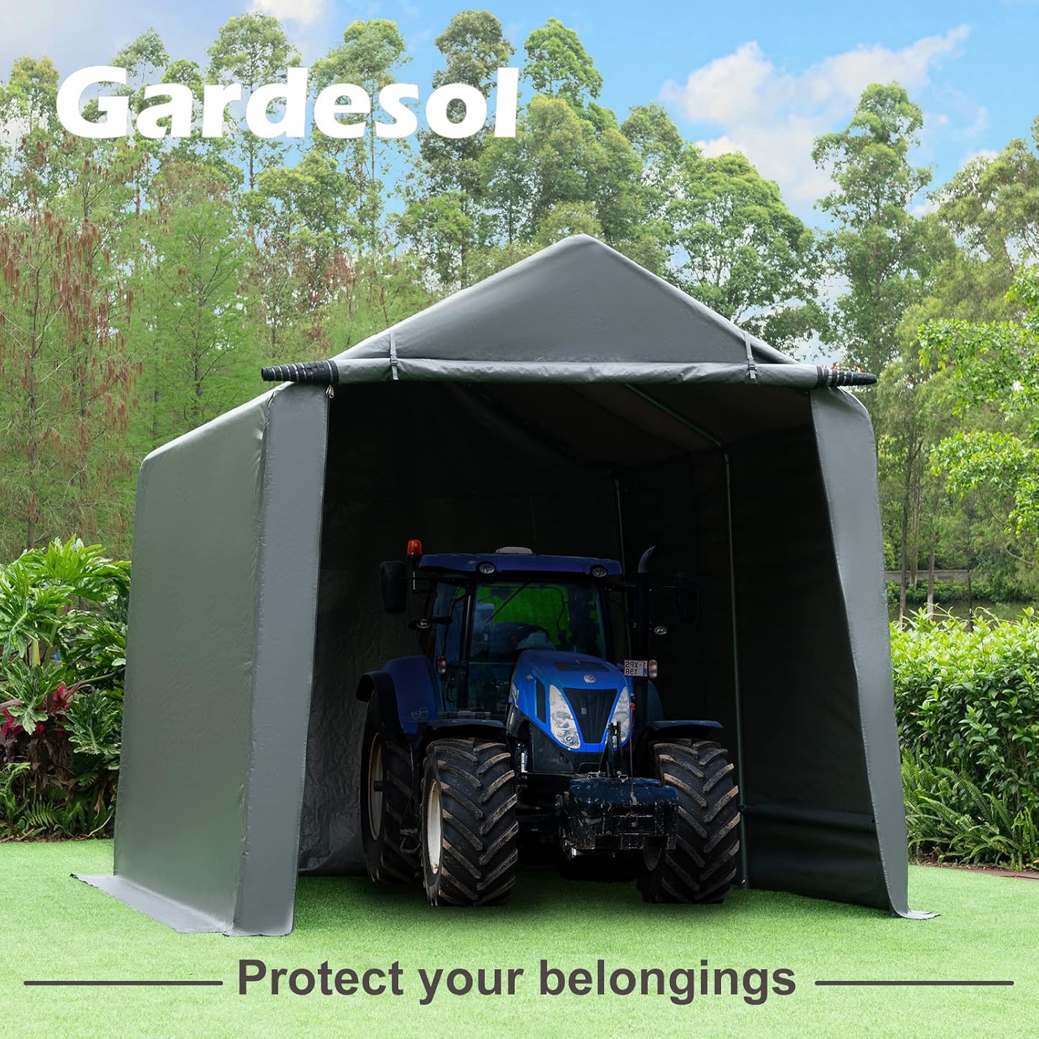 Gardesol Storage Shelter, 6x8 ft Portable Shed Outdoor Carport with Roll-up Zipper Door, Waterproof and UV Resistant Outdoor Storage Shed for Bike