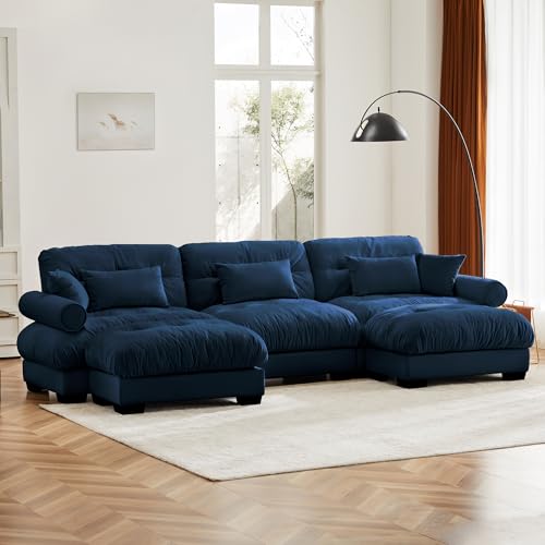 130" Modular Sectional Sofa,Velvet Upholstered Couches for Living Room,3 Seater Green Sofa Couch with Movable Ottoman