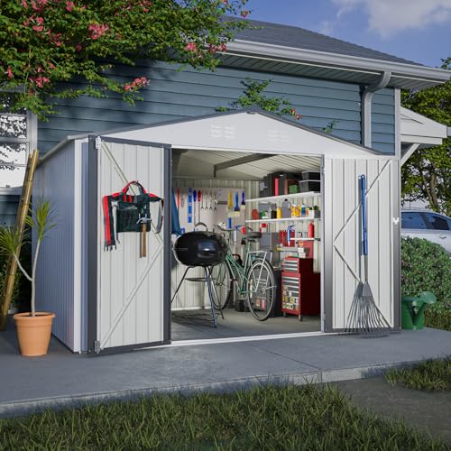 6x4 ft Small Outdoor Metal Storage Shed with Floor Frame & Lockable Door, Heightened Entry Garden Tool Shed for Backyard, Durable Galvanized Steel
