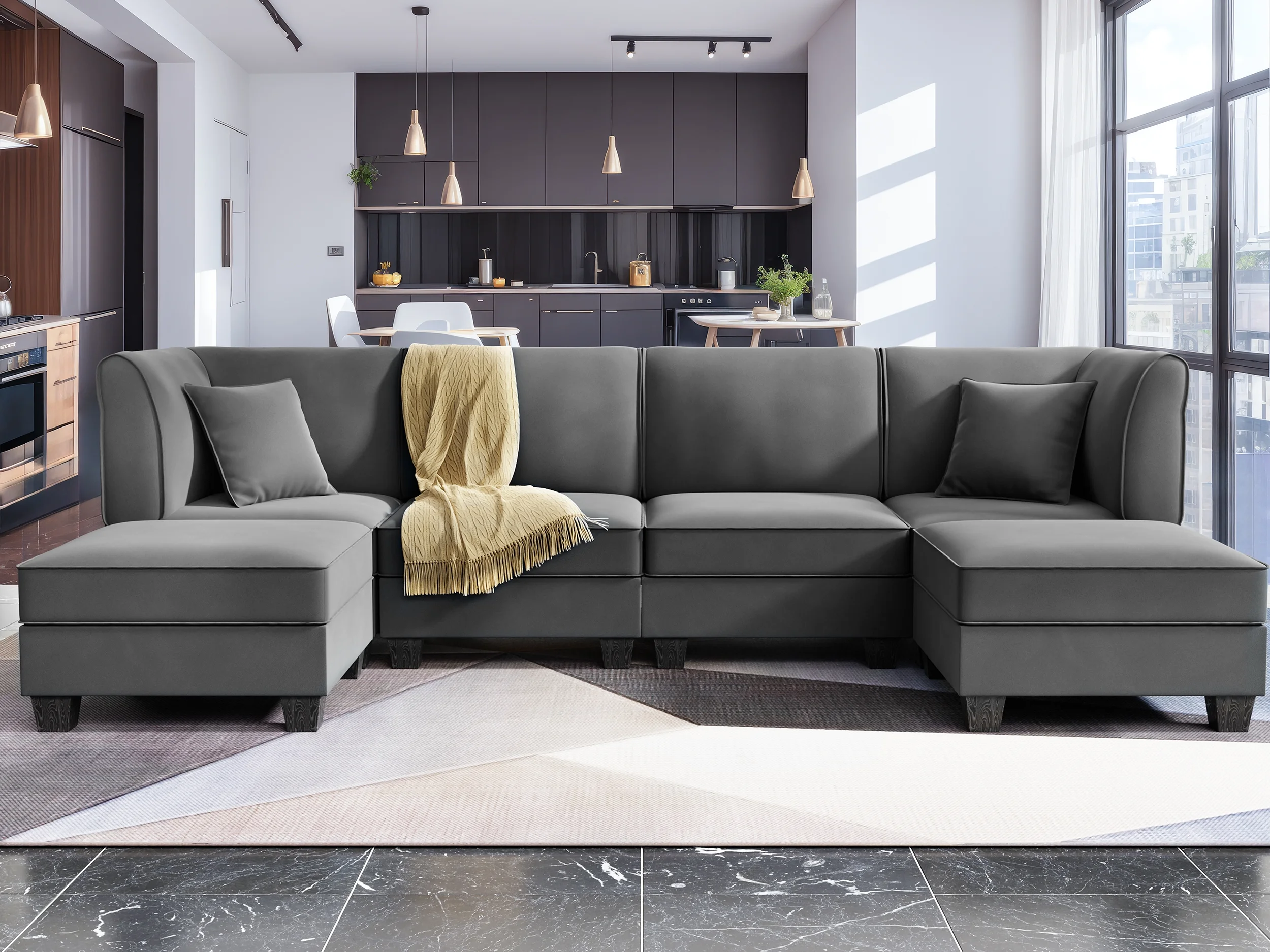 Walsunny Modular Sectional Sofa with Reversible Chaise, U-Shape Convertible Sectional Walsunny Couch with 6 Seats