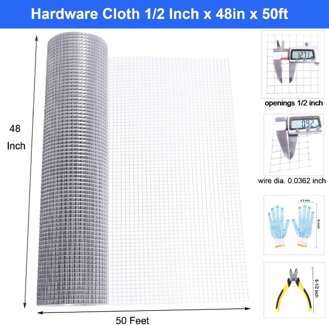 Rocicmhy 48x50 Hardware Cloth 1/2 In 19Ga,Hot Dipped Galvanized Welded Wire Fencing,Chicken Coop Wire,Chicken Wire Fence Rolls,Chicken Wire Fencing