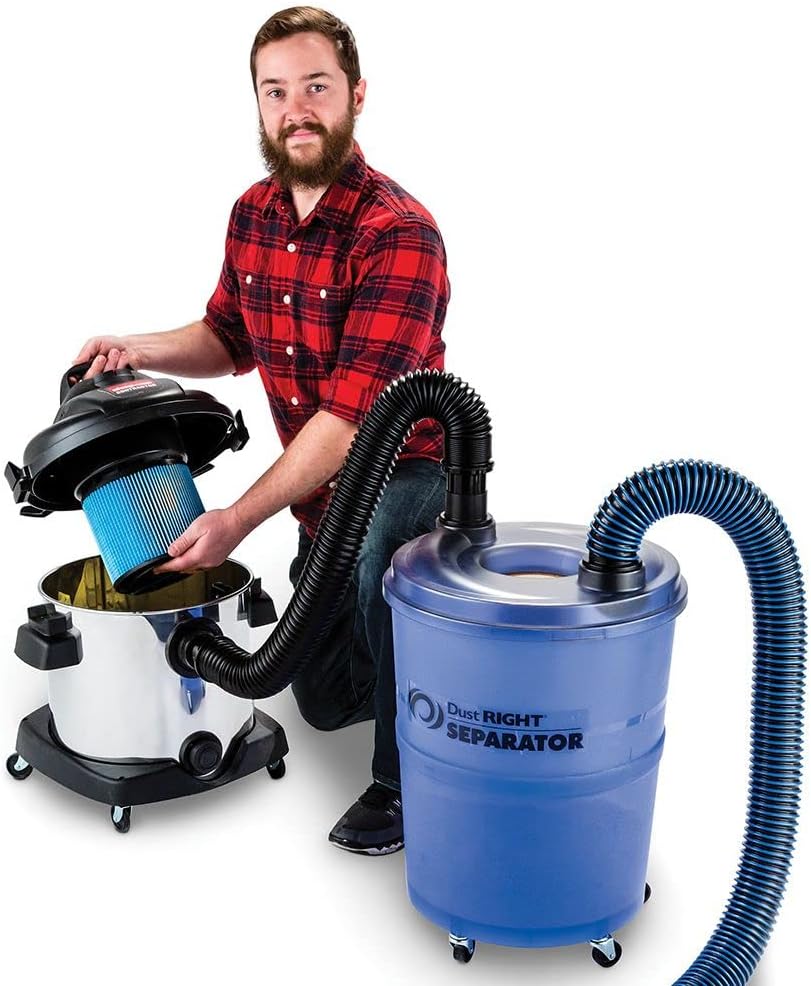 Dust Separator + 36” Flex-Form Hose - Cyclone Dust Collector Separates Sawdust, Wood Chips, Debris, and More – 10-Gallon Translucent Bucket