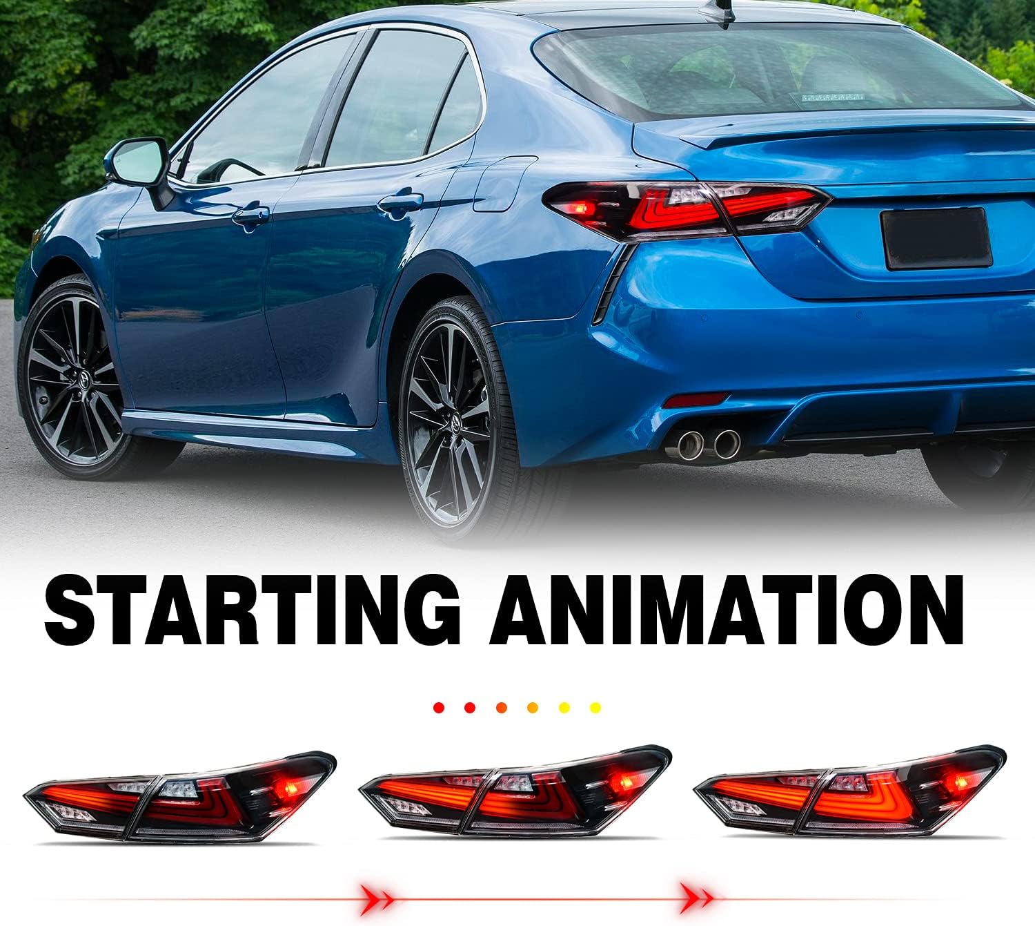 Archaic Tail Lights Assembly Fit for toyota Camry Se/Xse 2018-2021, Full LED Rear Lights w/Sequential Turn Signal Tail Lights, Transparent, Pair