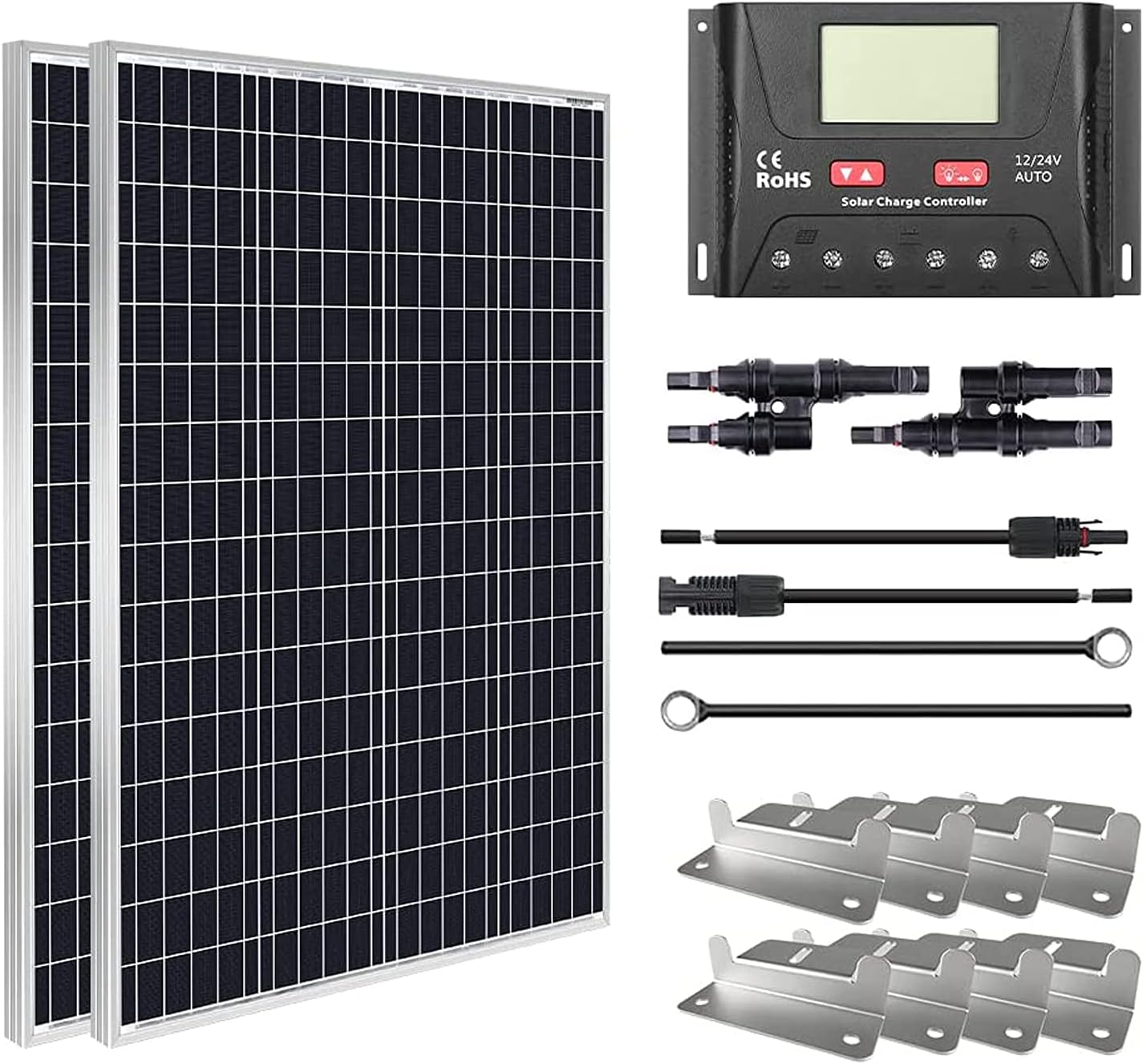 HQST 400W Solar Panel Kit 12V Monocrystalline Solar Panel with 40A MPPT Solar Charge Controller, Mounting Z Bracket, 20FT 10AWG Solar Cable