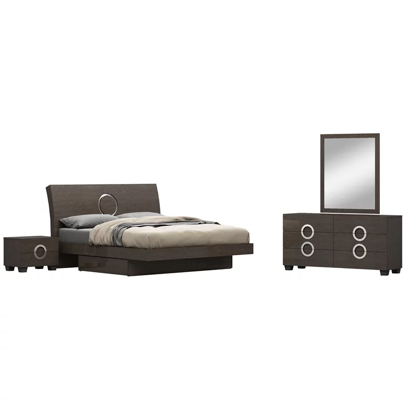 Titan Furnishings Rita 4-Piece Wood Eastern King Bedroom Set in Gray